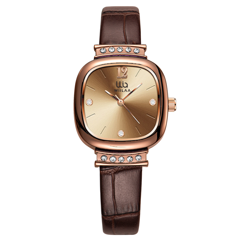 Luxury Watch Leather Strap - Jam Tangan Wanita Rose Gold Persegi