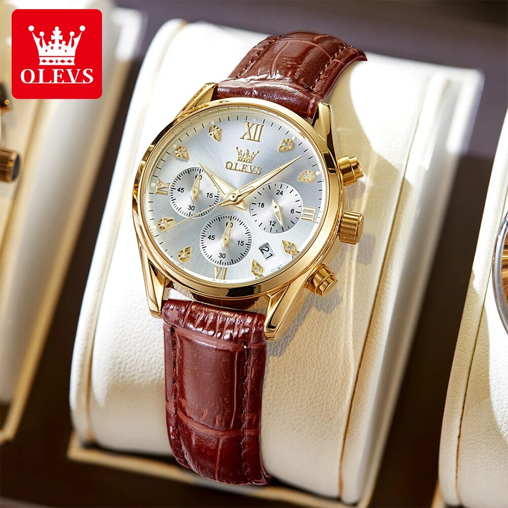 OLEVS jam tangan wanita, arloj - Luxury Watch Leather Strap ulasan dan harga