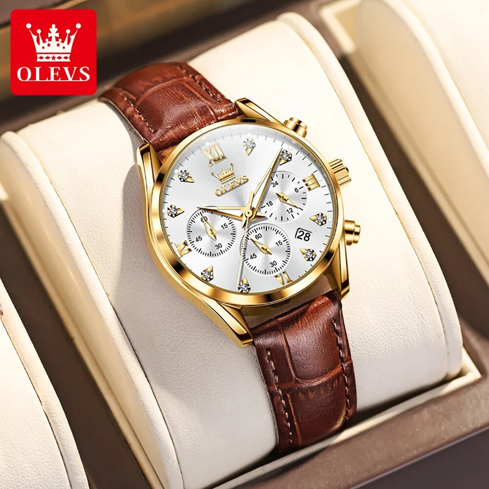 OLEVS jam tangan wanita, arloj - Luxury Watch Leather Strap ulasan dan harga