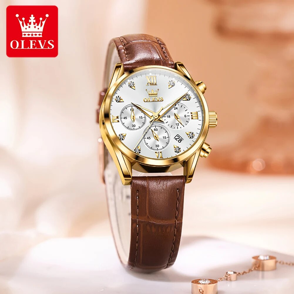 OLEVS jam tangan wanita, arloj - Luxury Watch Leather Strap ulasan dan harga