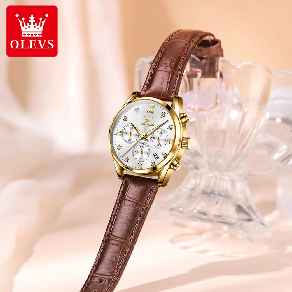 OLEVS jam tangan wanita, arloj - Luxury Watch Leather Strap ulasan dan harga